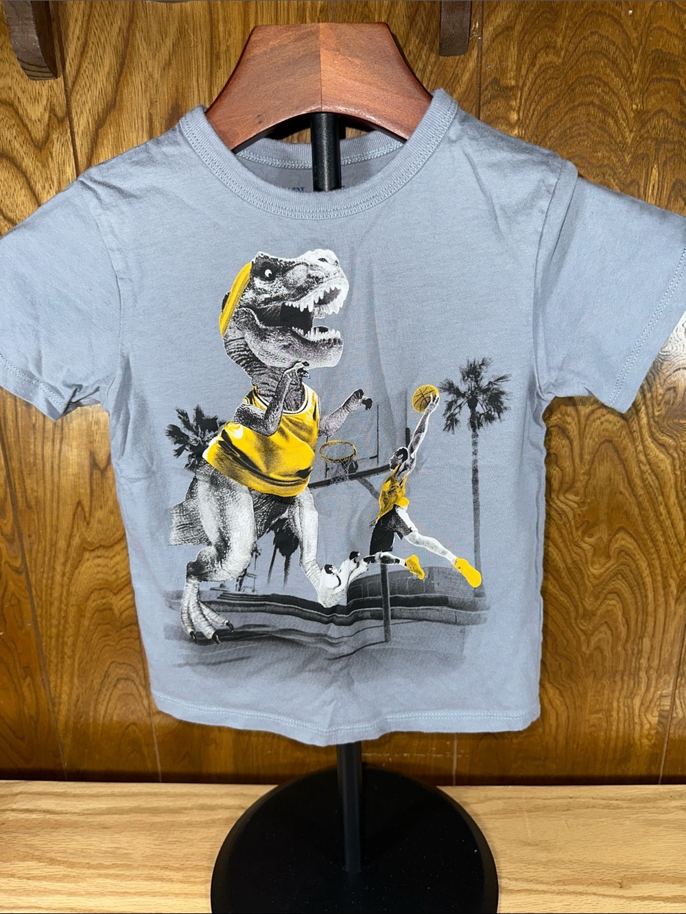 🎉Place Blue Gray Tee with Yellow Dino Basketball Graphic. D330